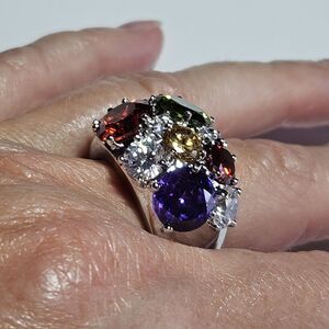 Vintage Nataliya V Collister NVC Crystal Rhinestone Cocktail Silver Tone Ring 9